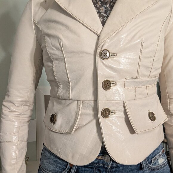 NWT Y2K Genuine Leather Wilson Leather Jacket Cream Size XS - Picture 5 of 16